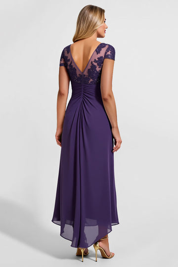 Sparkly Purple Chiffon Long Mother of the Bride Dress with Lace